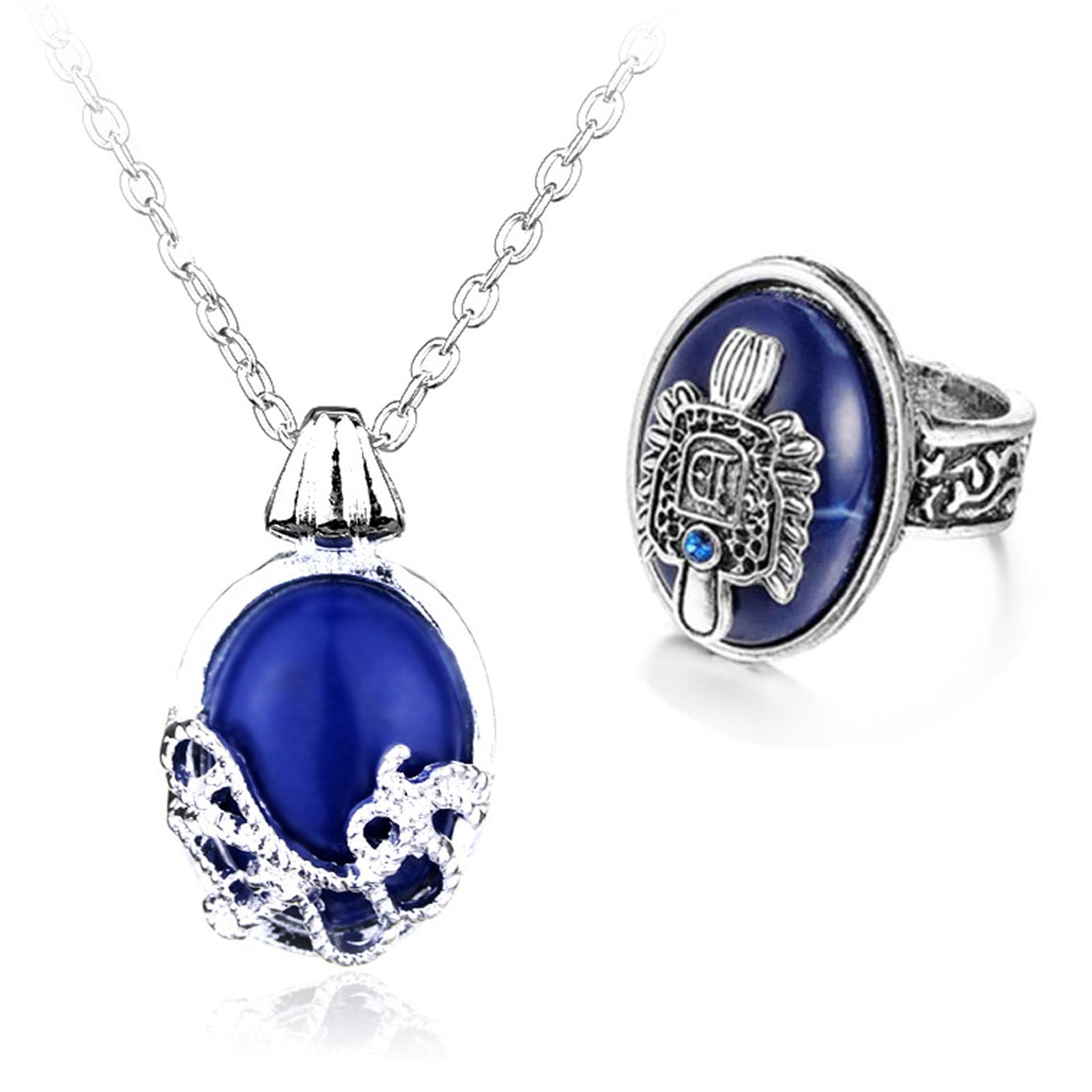 HJYZY The Vampire Daywalking Katherine jewelry Sapphire Crystal Pendant Necklace Daylight Walking Signet Damon's Ring Set with Stickers Total 12 pcs