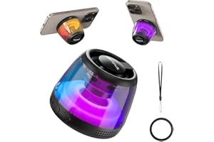 heetipuk Magnetic Bluetooth Speaker, Portable Mini Bluetooth Speaker with Cell Phone Stand, 7H Playtime, 5W Internal-Magnet Loudspeaker, RGB Light, TF Card Playing, Included Magnetic Ring and Lanyard