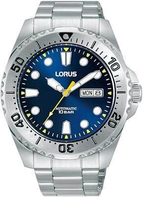 Orologio automatico analogico da uomo con bracciale in acciaio inossidabile, Argento/Blu - RL473BX9