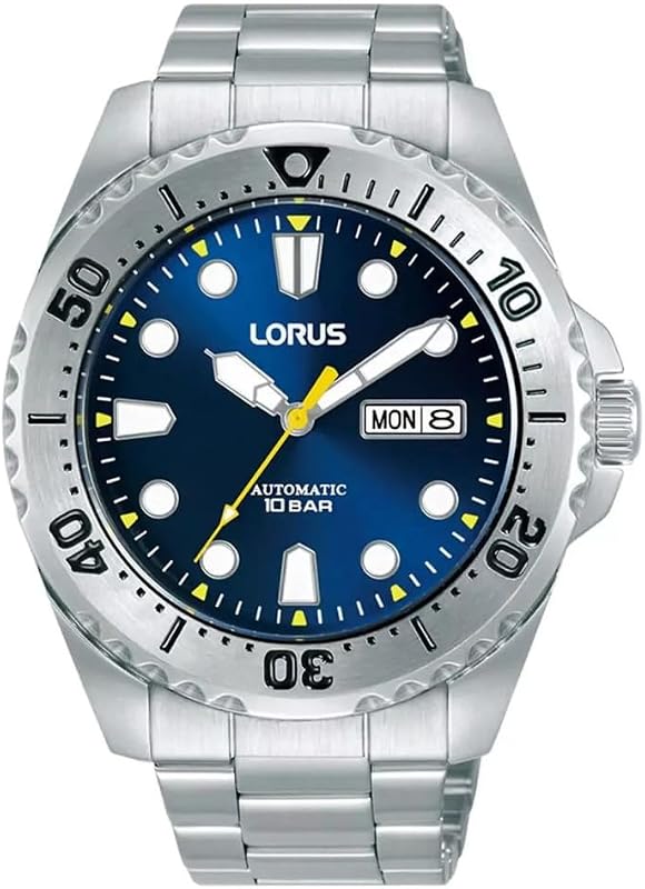 Orologio automatico analogico da uomo con bracciale in acciaio inossidabile, Argento/Blu - RL473BX9
