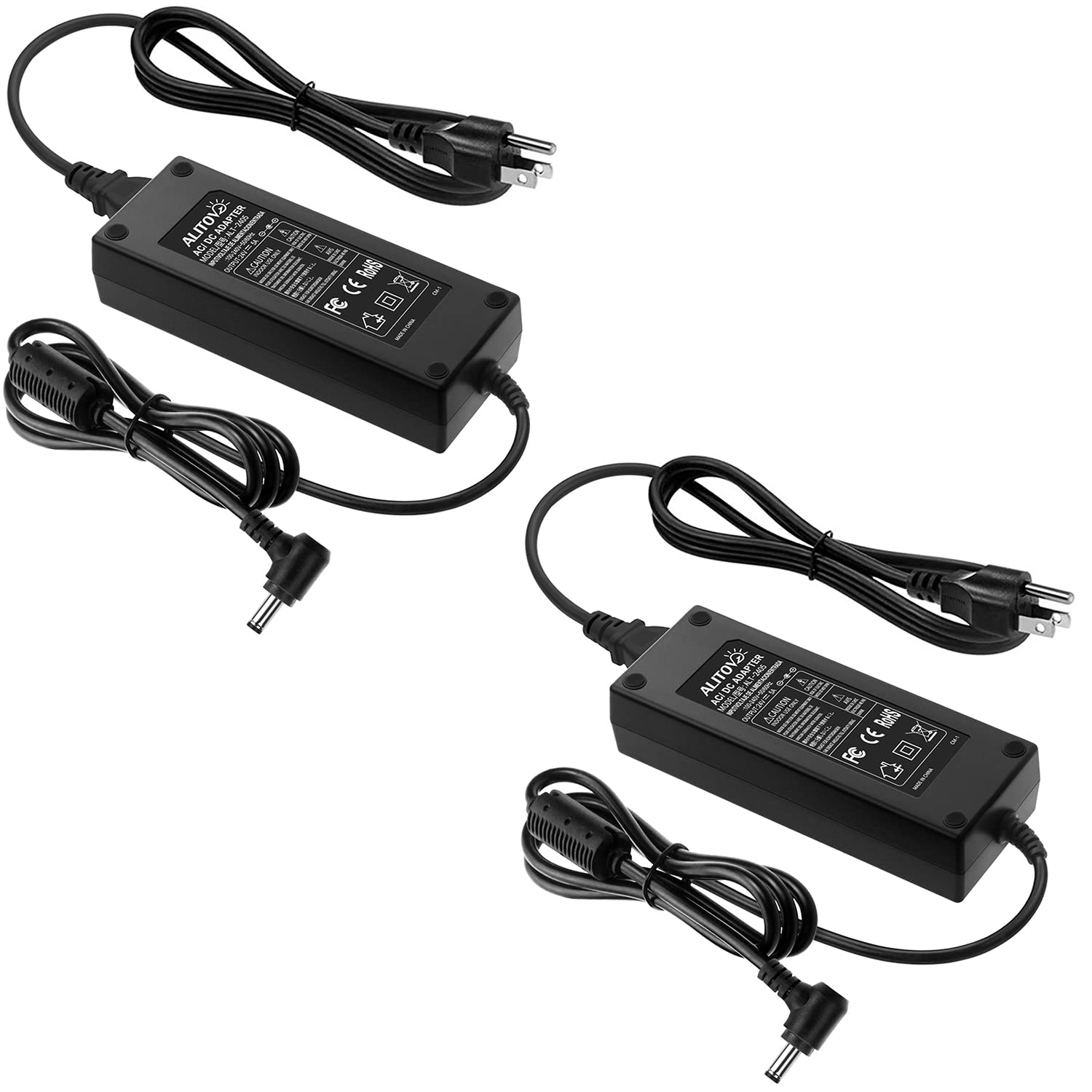ALITOVE 24V 5A Power Supply Adapter Converter 100-240V AC to DC 24 Volt 120W 5Amp 4.5A 4A 3.5A Transformer with 5.5x2.5mm Plug for LED Strip Light DC Pump CCTV Camera LCD Monitor Massage Chair, 2 Pack