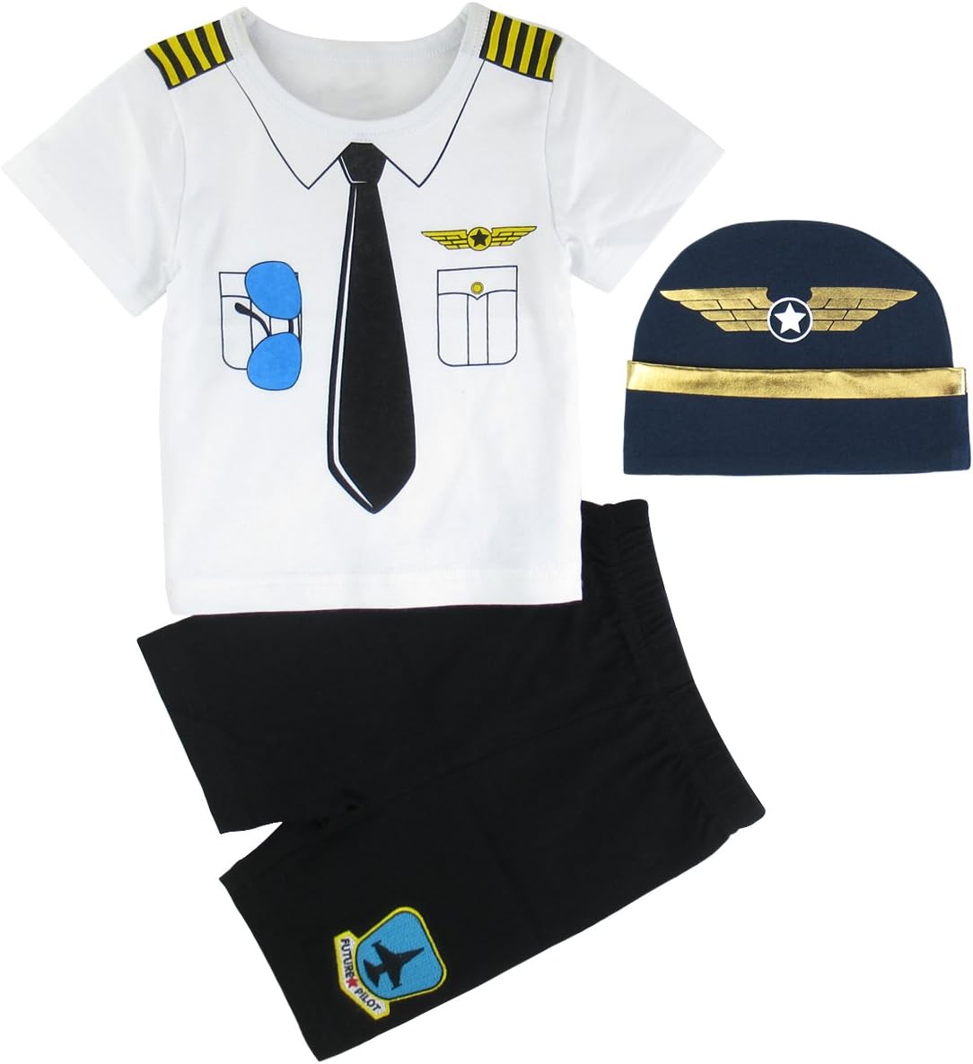 COSLAND Baby Boys' 3 Pieces Pilot Short Clothing Set with Hat (Pilot 1, 6-12 Months)