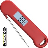 0.5 Sec Instant Read Meat Thermometer Digital for Outdoor Fryer, Red | &plusmn;0.5&deg;F Precision, Auto Flip Digital LCD Display, Meat, Outdoor Fryer, Grill, BBQ, Food Thermometer for Kitchen Gadgets