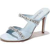 Cape Robbin Women's Slip-On Heeled Sandals with Rhinestone - 4 Inch Stiletto Heels Round Toe - Dressy Sexy High Heels for Women - Sparkly Mules Sandals 2025 (Carie)
