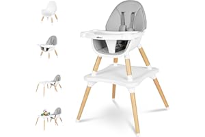 Gofirst 6 in 1 Baby High Chair,Convertible Wooden High Chairs for Babies and Toddlers,Infant Dining Booster Seat,Building Block Table/Baby Highchair 4-Position Removable Baby Feeding Chair