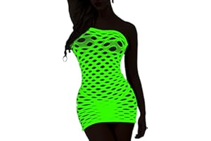 Vorifun Sexy Womens Strapless Fishnet Lingerie Sleepwear Mini Dress Tube Chemise Bodysuit One Size