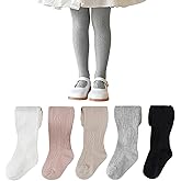 Meeshine 5 Pack Baby Toddler Girls Cable Knit Cotton Tights Winter Warm Seamless Footed Leggings Stocking Pantyhose for Kids