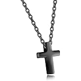 TEMICO Tiny Simple Cross Pendant Necklace for Children Boys Girls Teenage | Stainless Steel Black Rose Gold Plated/ Silver Cross Chain Necklace Jewelry First Communion Baptism Gifts 16" Chain