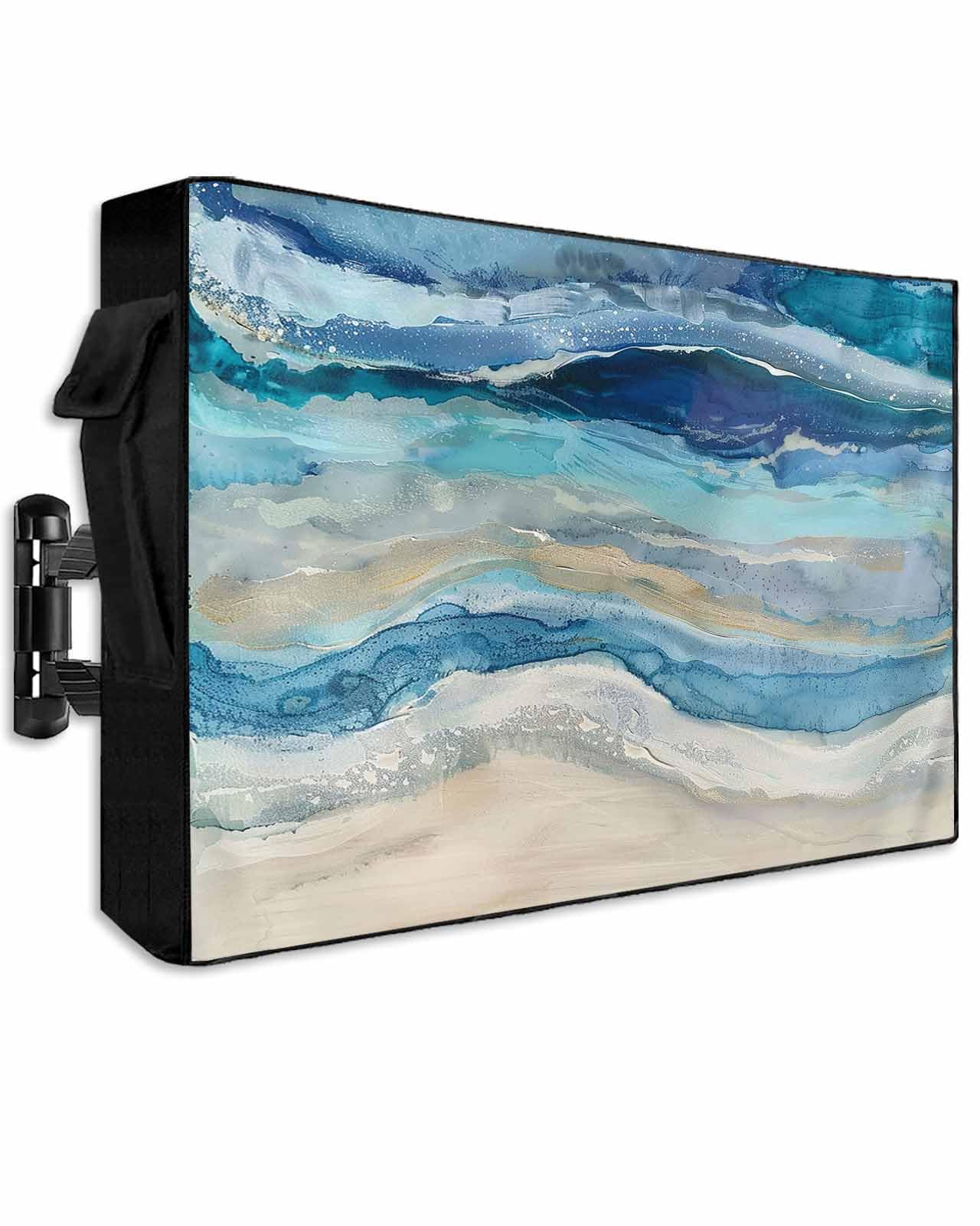 Photo 1 of Lsrtoss Outdoor TV Cover 40-43 Inch Weatherproof, Blue Coastal Outdoor TV Enclosure with Zipper & Roll Up Front Flap, Summer Beach Nautical Abstract Art Waterproof TV Covers for Outside Flat Screen TV