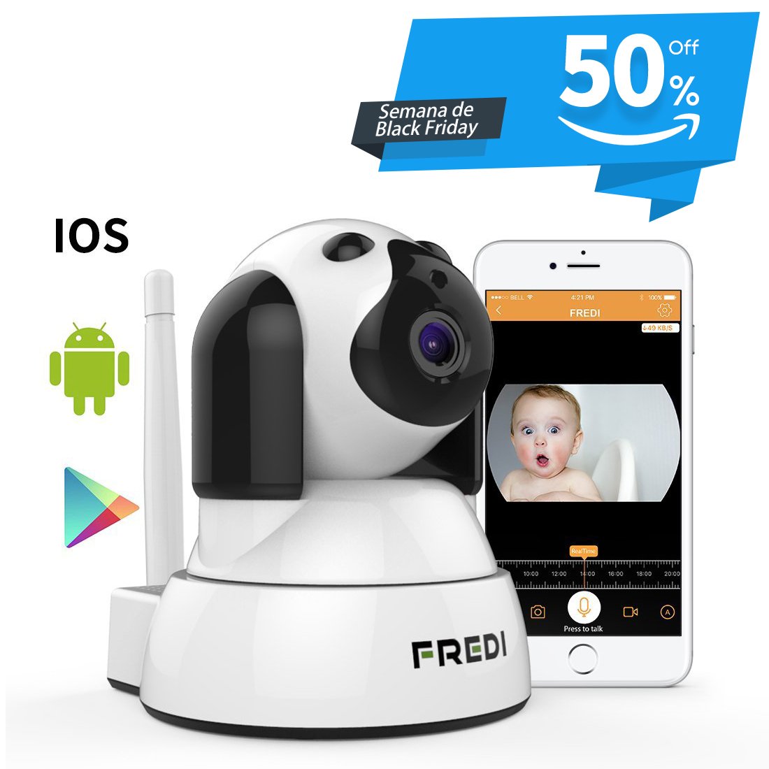 FREDI Baby Monitor IP WiFi PP Cámara de Vigilancia  Seguridad Inalámbrica