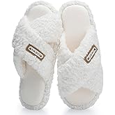 GOEWY Women's Open Toe Slippers with Memory Foam -Fuzzy Soft Indoor Outdoor Cross Band House Slides, Non-Slip Cozy Sandals Gifts for Women, Mom, Ladies, Bridesmaid