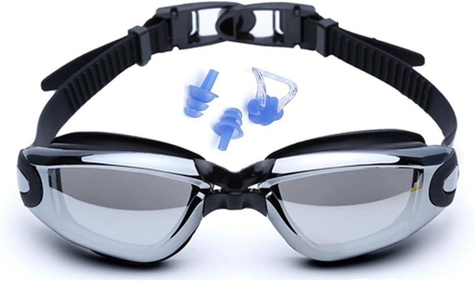 TOTRIP Swimming Goggles for Men Women Youth - UV Protection, Anti Fog Adult Clear Vision Waterproof Swim Glasses with Free Protective Case, Nose Clip, Ear Plugs, Black