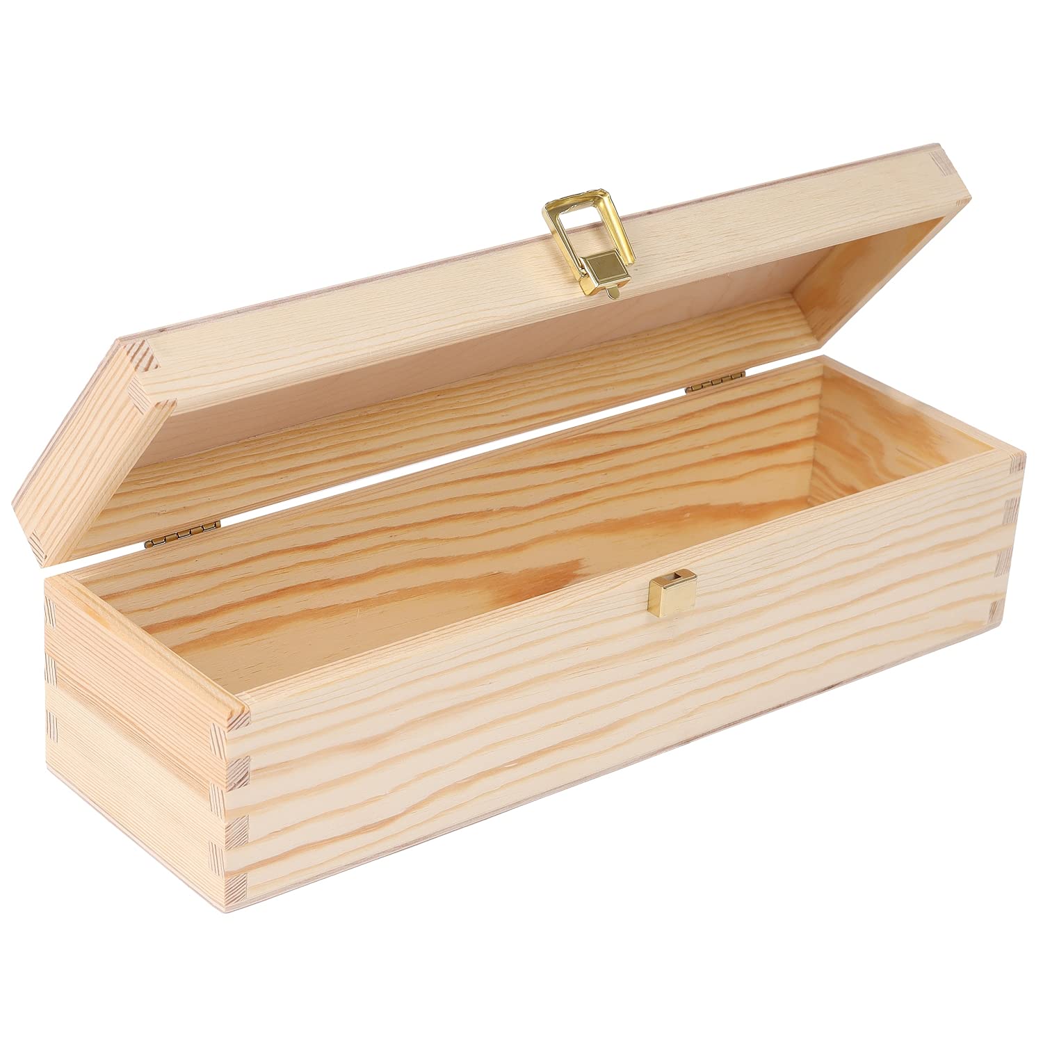 Creative Deco Unpainted Wooden Wine Box with Clasp | 1 Bottle | 35.1x11x10cm (+- 1 cm) | Natural Wood Wine Holder Bottle Gift Easter Box Storage Vintage Chest | Presentation Box