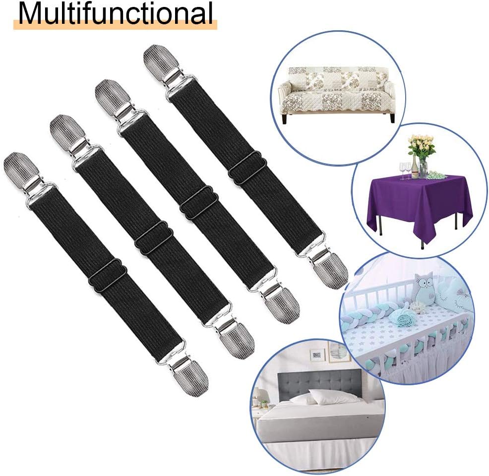 4Pcs Adjustable Bed Sheet Straps Clips, Elastic Mattress Sheet Fasteners Holder and Suspenders, Grippers to Hold Sheet, Mattress, Sofa, Couch, Table Cloth, Recliner Ironing Board Cover and More: Home & Kitchen