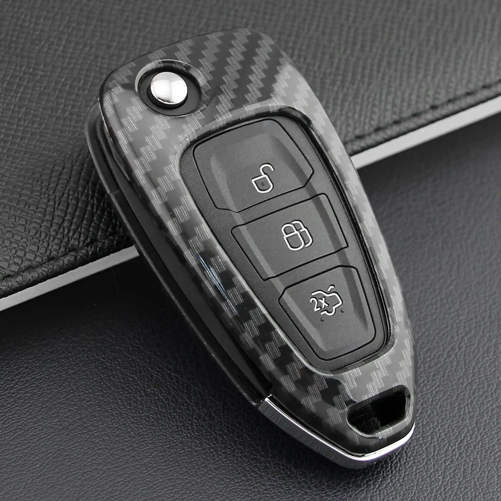 Qirc ABS Carbon Fiber Car Key Case for Focus Escape Kuga Smart Key Protector Car Key Fob Car Accessory Decoration (Without Buckle)