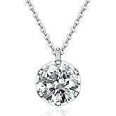 SAMIOVJ Moissanite Solitaire Necklace for Women, 0.5-3 Carat Lab Created Diamond Pendant Necklace White Gold Plated Sterling Silver, Anniversary Birthday Wedding Gifts for Wife