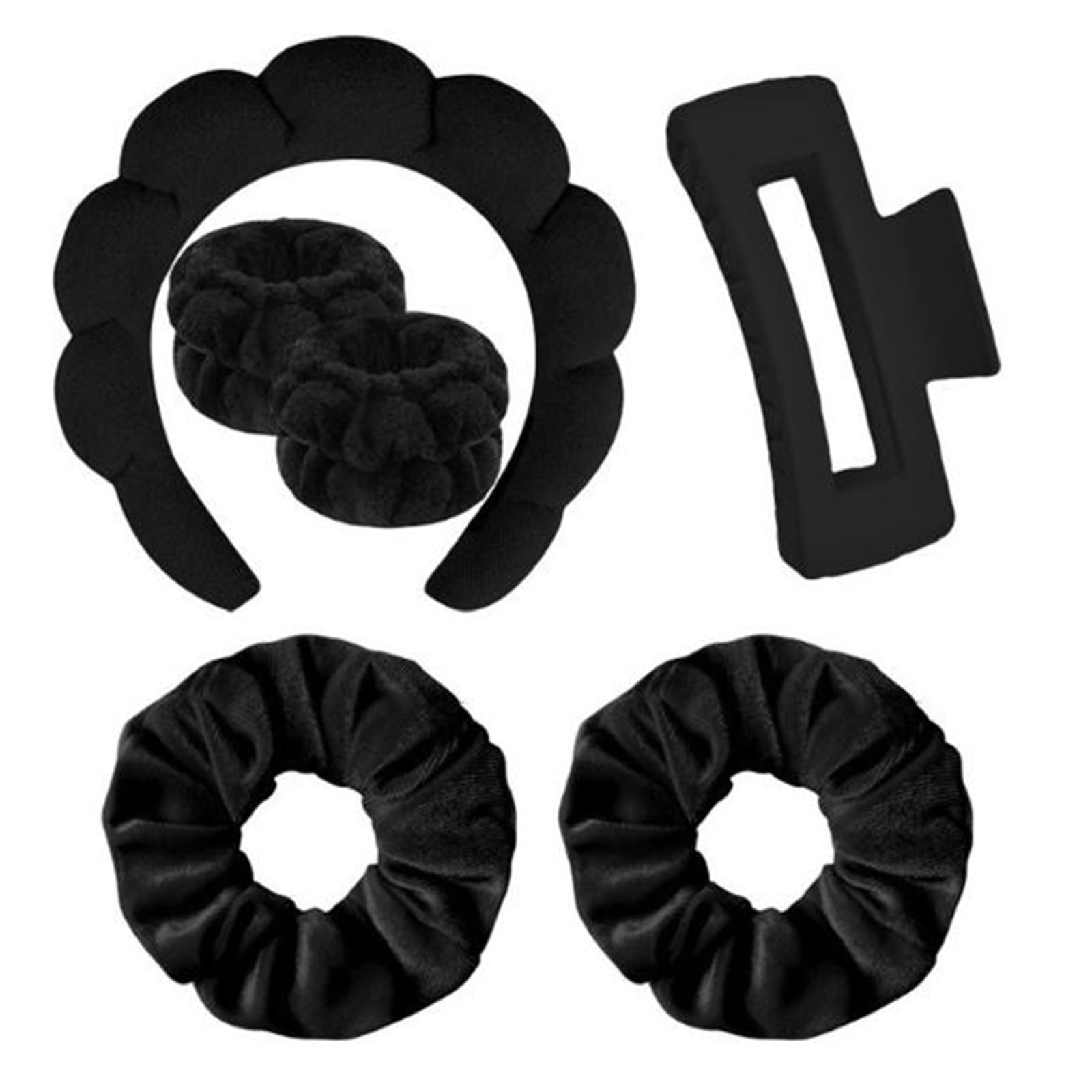 MXHBSTP Spa Headband Set, Skincare Headband, Multi Functional Makeup Headband with Wristband Scrunchies and barrette, for Yoga Sports, for Birthdays or Any Other Holiday (Black, one size)