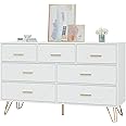 CARPETNAL White Dresser for Bedroom, 7 Drawer Dresser with Wide Drawers and Metal Handles, Wood Dressers & Chests of Drawers for Hallway, entryway.
