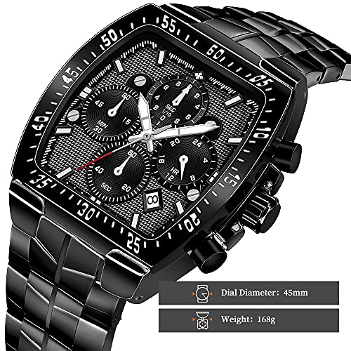 WWOOR Sqaure Gold Watches for Men, Men\'s Wrist Watches Stainless Steel Chronograph Waterproof Analog Quartz Stylish Business Casual Watch with Date, Imported Japanese Movement