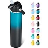 Fijinhom 24oz Insulated Stainless Steel Water Bottle, Wide Mouth Double Wall Vacuum, Silicone Straw, Sweat & Leak Proof, BPA Free Insulated Water Flask for Travel, Keep Cold 24h Hot 12h, Blue