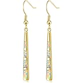 CiNily Opal Drop Earrings - Silver or Gold Plated Dangle Bar Jewelry for Women, Gems Earrings 2 1/8"