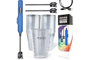 Pixiss Premium Resin Mixer, Handheld Rechargeable Epoxy Mixer Pro Grade, Stirrer for Resin, DIY Crafts Tumbler, Silicone Mixing - Includes 20 Cups, Bundle C (Medium)