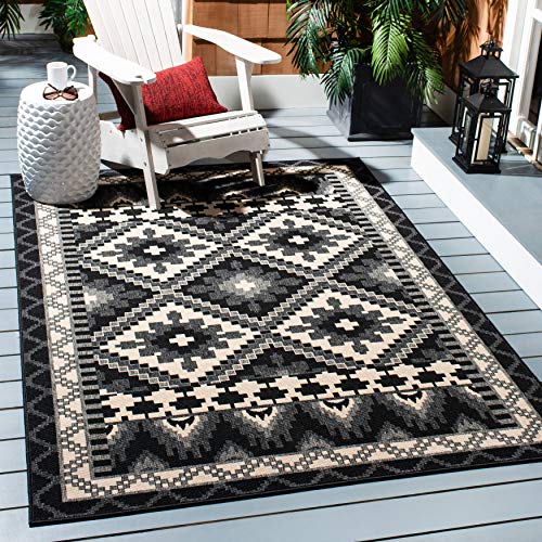 SAFAVIEH Washable Rug Outdoor Veranda Collection - 2'7" x 5', Black & Beige, No…