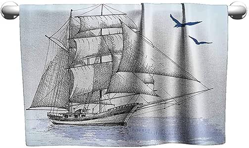 Not Applicable Bath Towel,Dibujo Náutico del Vector Velero En El Mar