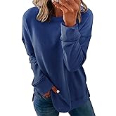 Smile Fish Women's Crewneck Sweatshirt Long Sleeve Side Split Tunic Tops Relaxed Fit Fall Shirts