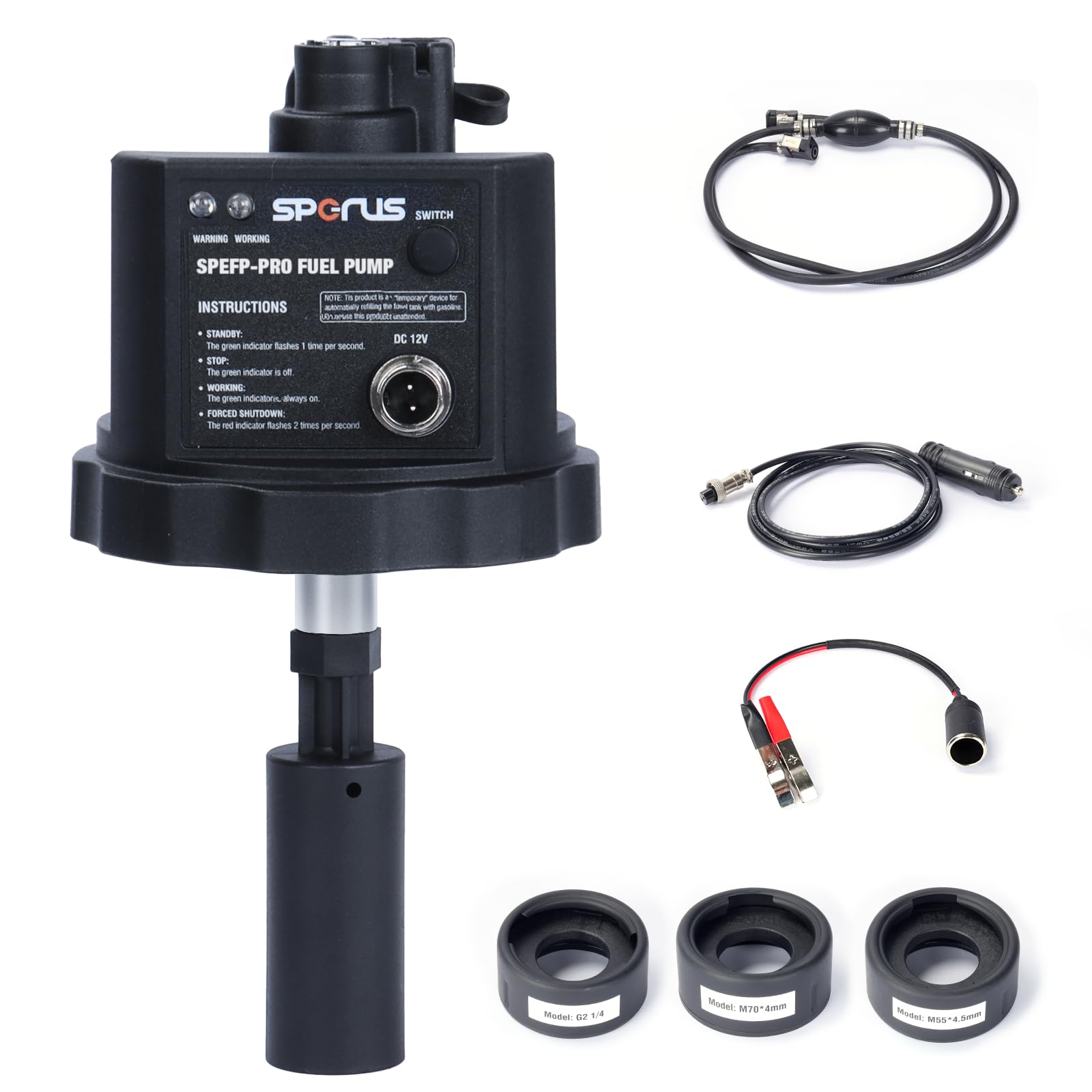Photo 1 of 12V DC Gasoline Fuel Pump for Generators - High-Efficiency Automatic Electric Transfer Pump, Universal Fit with 3 Adapters, Unattended Operation (SPEFP-PRO)