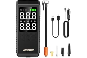 NUSTE Tire Inflator Portable Air Compressor, Air Pump for Car Tires with Digital Pressure Gauge, 150PSI Rechargeable Battery, LED Light, Cordless Bike Tire Pump for Car, Motorcycle, Bicycle
