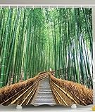 Colorful Tropical Decor Wildlife Shower Curtain Bridge Over Tree Bamboos Bathroom Art Decorations for Women and Men Nature View with Exotic Landscape Zen Spa Yoga Design, Green Brown Gray