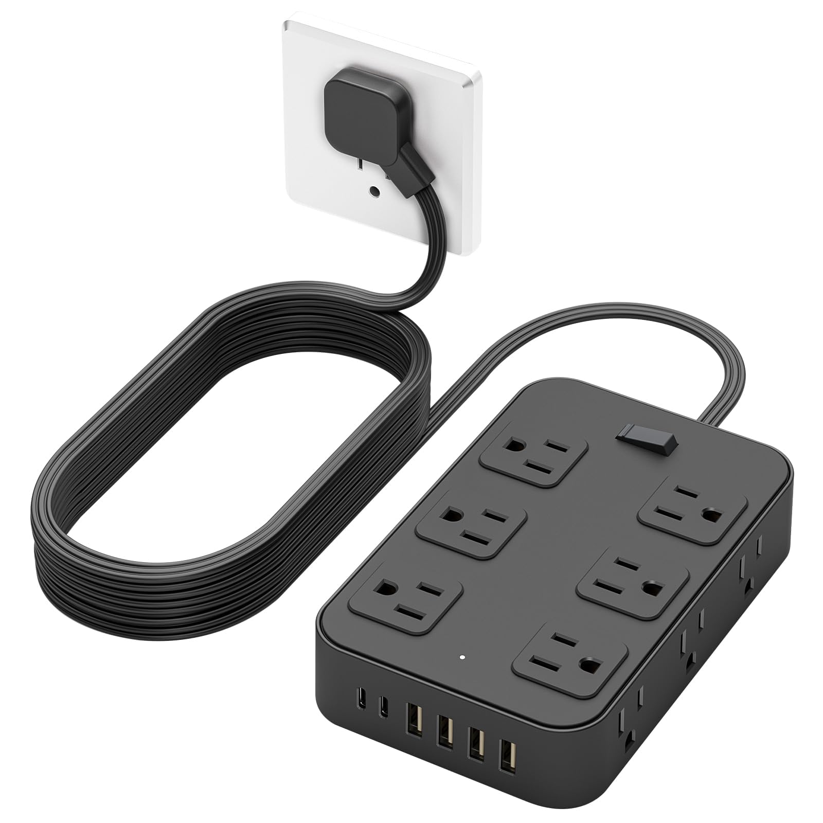 Solidock Flat Plug Power Strip Surge Protector 5 Ft Extension Cord with 12 AC Outlets 6 USB Ports 3 Side Multi Plug Outlet Extender Home Office Kitchen Dorm Room Wall Desk Charging Station ETL Listed