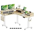 Flycity Electric L Shaped Standing Desk with Drawers, 63" x 55" Corner Standing Desk Adjustable Height, Stand Up Home Office Desk, Dual Motor Sit Stand Desk with 3 Memory Preset & Lock, Maple