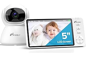 iFamily Baby Monitor with Camera and Audio – 720P HD Resolution, Large Display, 5000mAh Battery, Night Vision, Remote Pan, Tilt, and Zoom – Two-Way Talk, Lullabies, Thermal Monitor, 960ft Range
