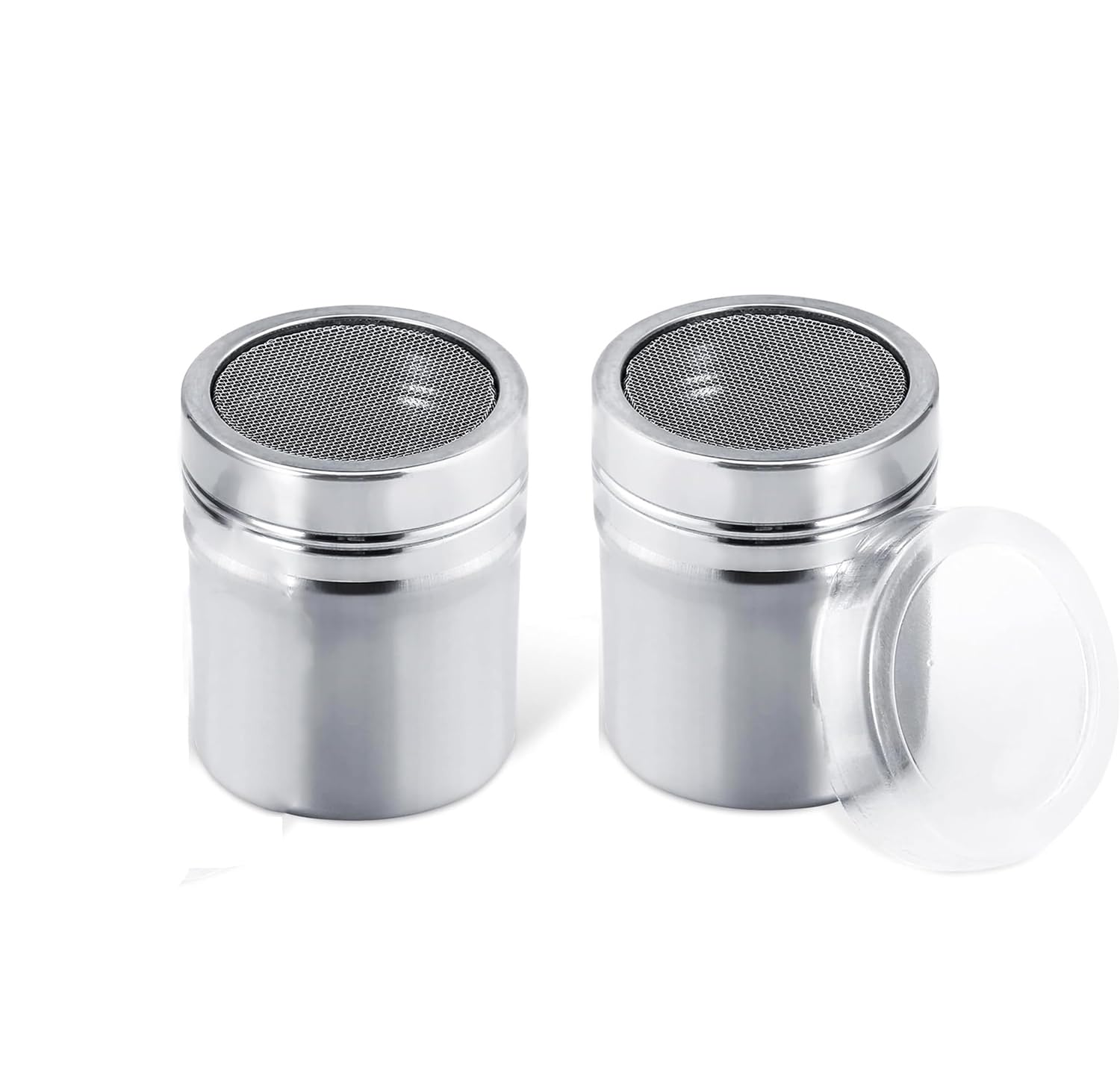 WchoeSS 2Pcs Flour Sugar Salt Shaker - 7oz Stainless Steel Chocolate Powder Shaker, Fine Mesh Flour Duster for Baking Cooking, Icing Sugar Salt Cocoa Flour Coffee Shaker Sifter for Kitchen Craft