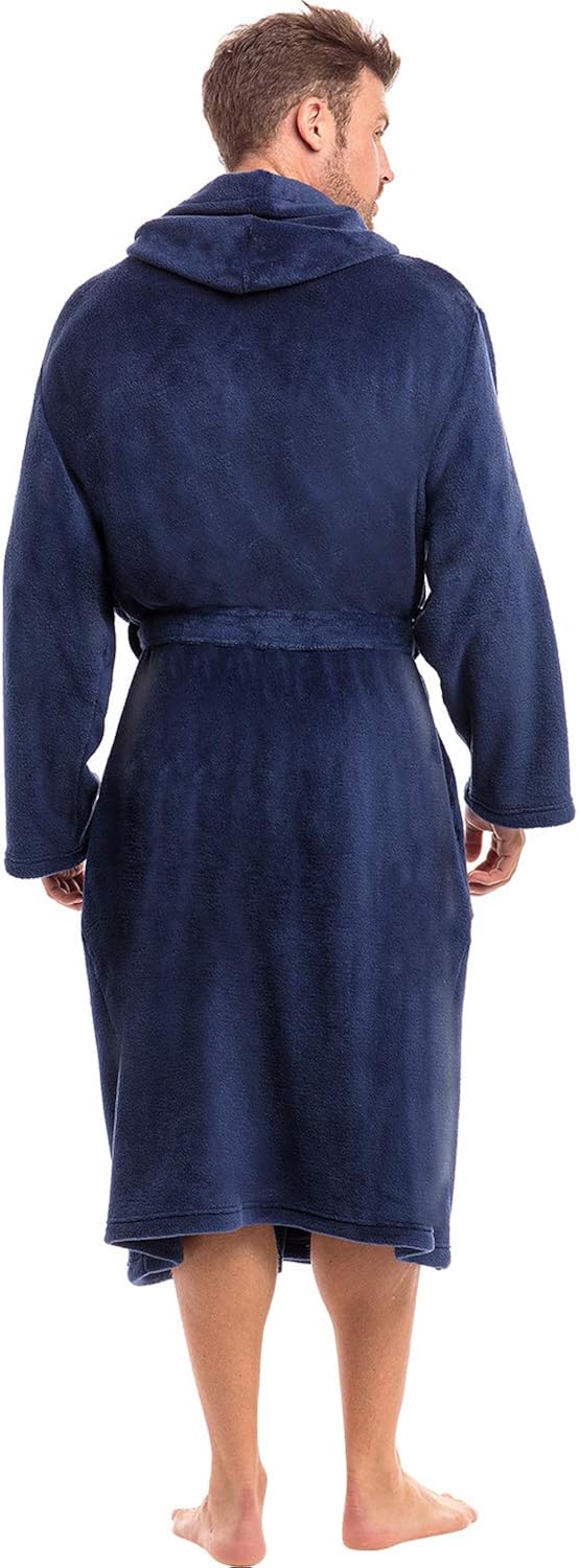 Alexander Del Rossa Men's Lightweight Fleece Robe with Hood, Soft Bathrobe at  Men’s Clothing store