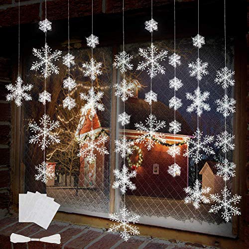 Snowflake Decorations, 66pcs Snowflakes Ornaments,Xmas Party New Year Tree Holiday Banner Hanging Decorations (Hanging Snowflake) - Thumbnail 3