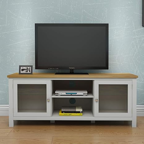 Keinode Mueble de TV Moderno de Roble Macizo, 2 Puertas, 2 estantes