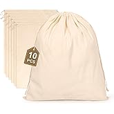10PCS Cotton Storage Bags with Drawstrings, X-Large 14x17inch Multipurpose Canvas Fabric Bread Bags, Reusable Muslin Bulk Flour Sack Bags, Natural Potato Onion Storage Bags, Cloth Shoe Bags