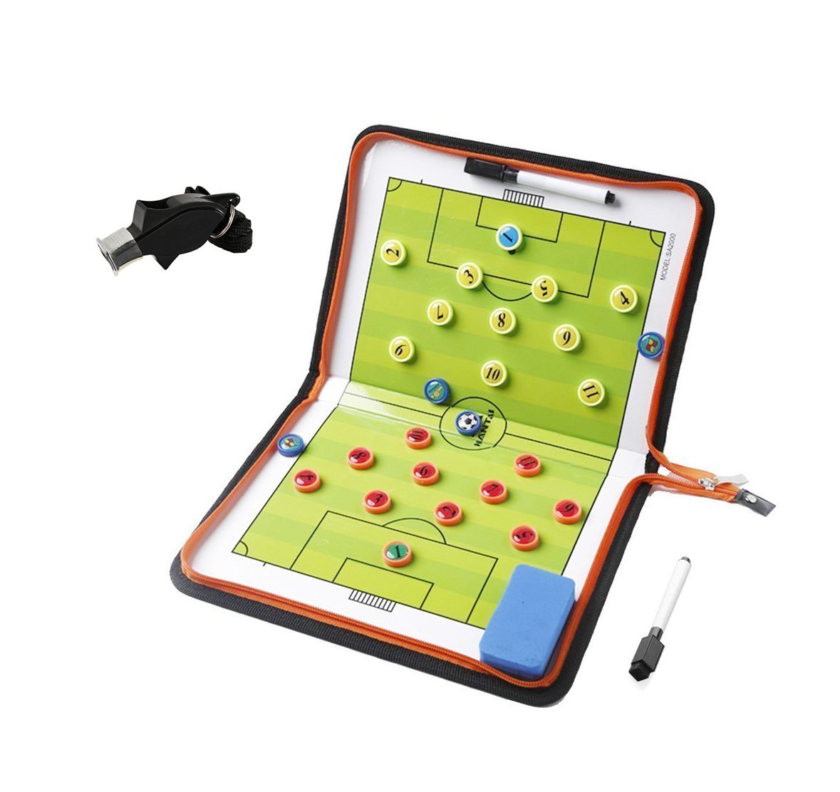 Wrzbest Football Soccer Coaches Magnetic Tactic Board,Dry Erase Coaching Clipboard Foldable and Portable Coach Tool with Professional Coach Whistle