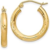 14K Gold Textured Cut 3mm Hoop Earrings