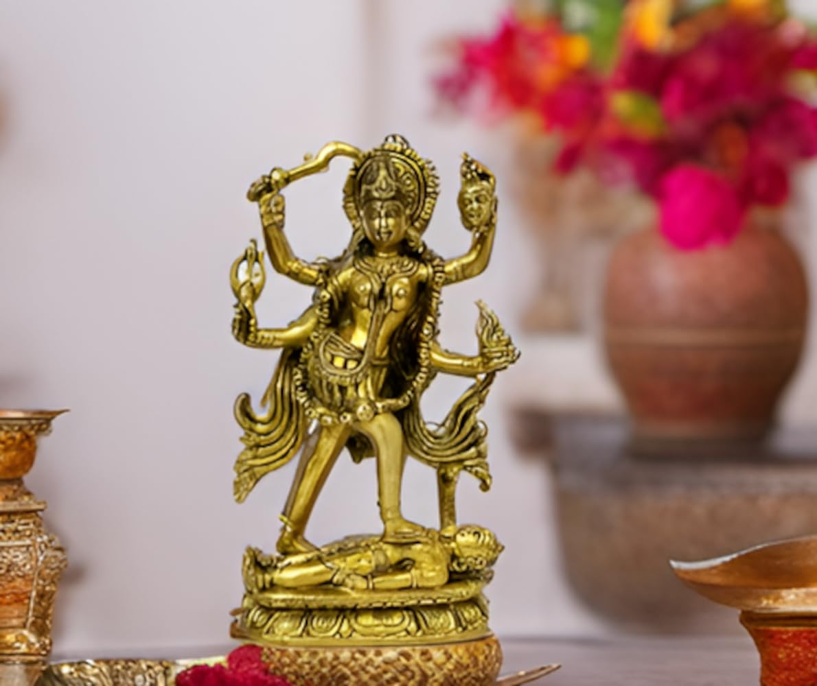 Purpledip Brass Statue Idol Supreme Goddess Maa Kali Mahakali For Home Temple Mandir (10805)