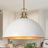 LamQee 18 Inch White and Gold Large Pendant Light Kitchen Island, Farmhouse Modern Dome Pendant Light Fixtures Ceiling Hangin