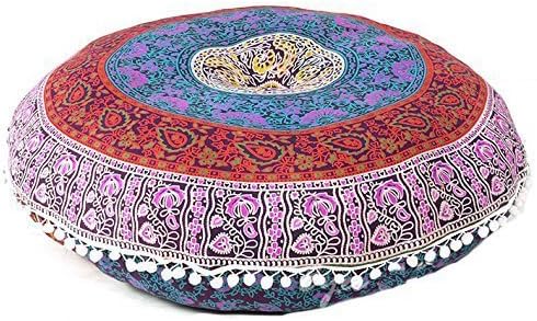 Aakarshan 32" Mandala Floor Pillow Cushion Seating Throw Cover Hippie Decorative (Pink Multi)