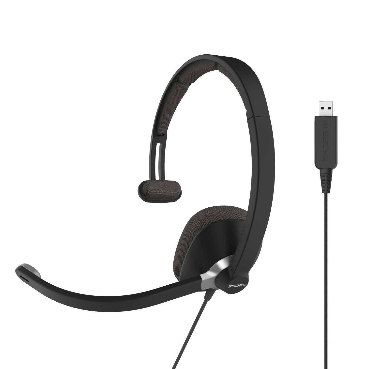 Koss CS295-USB Single-Sided On-Ear Communication Headset, Noise Cancelling Electret Microphone, Flexible Microphone Arm, Wired with USB Plug, Black