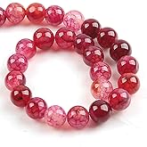 Perlin Agate Gemstones Round Beads Red Dragon Veins Natural Stone Semi-Precious for Jewellery Chain Bracelet Necklace Earrings DIY Crafts Threading Accessories (10 mm - 12 Pcs)