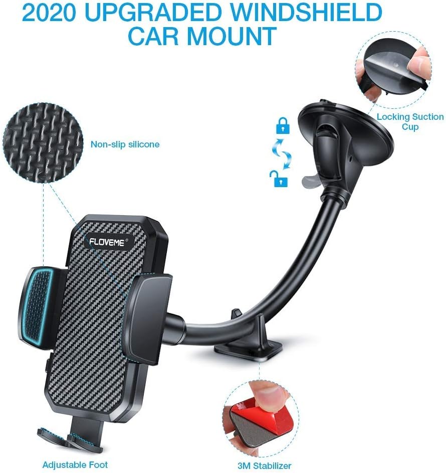 FLOVEME Car Phone Holder Windscreen Upgraded Long Arm Gooseneck Adjustable Car Phone Mount Compatible with iPhone 13 12 Pro Max Samsung Holder - Image 4