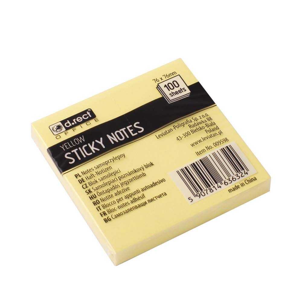 D.RECT Sticky Notes Self-Adhesive Notes 76 x 76 mm Yellow