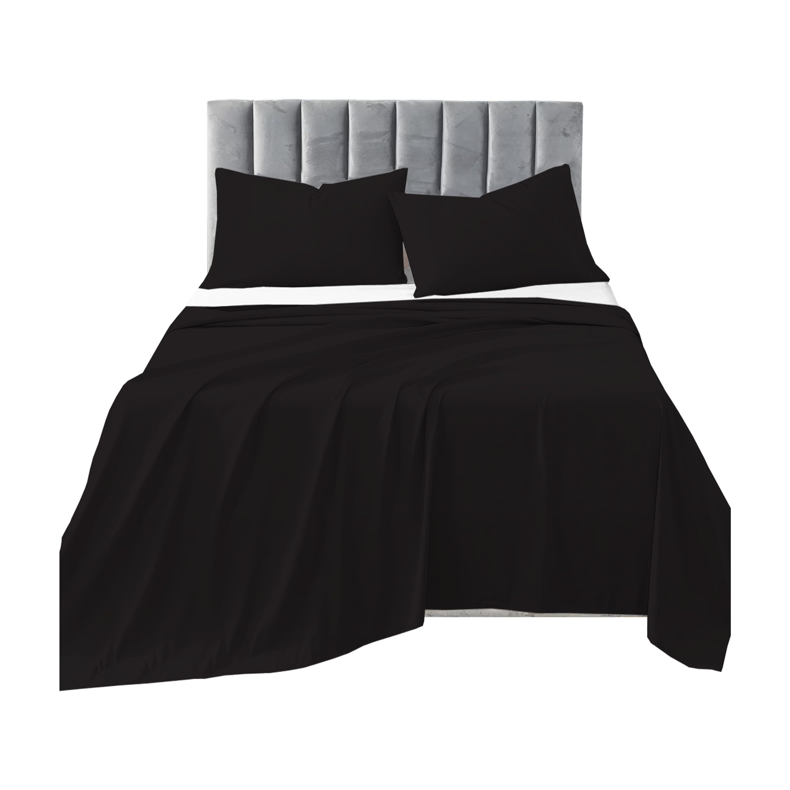 R&Z Plain Luxuary Polycotton Flat Sheets Single, Double, King, S King (Black, Double)